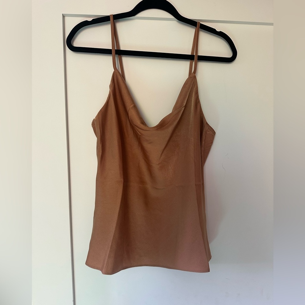 Tan cowl neck spaghetti strap cami. Elegant Tan Women's Top